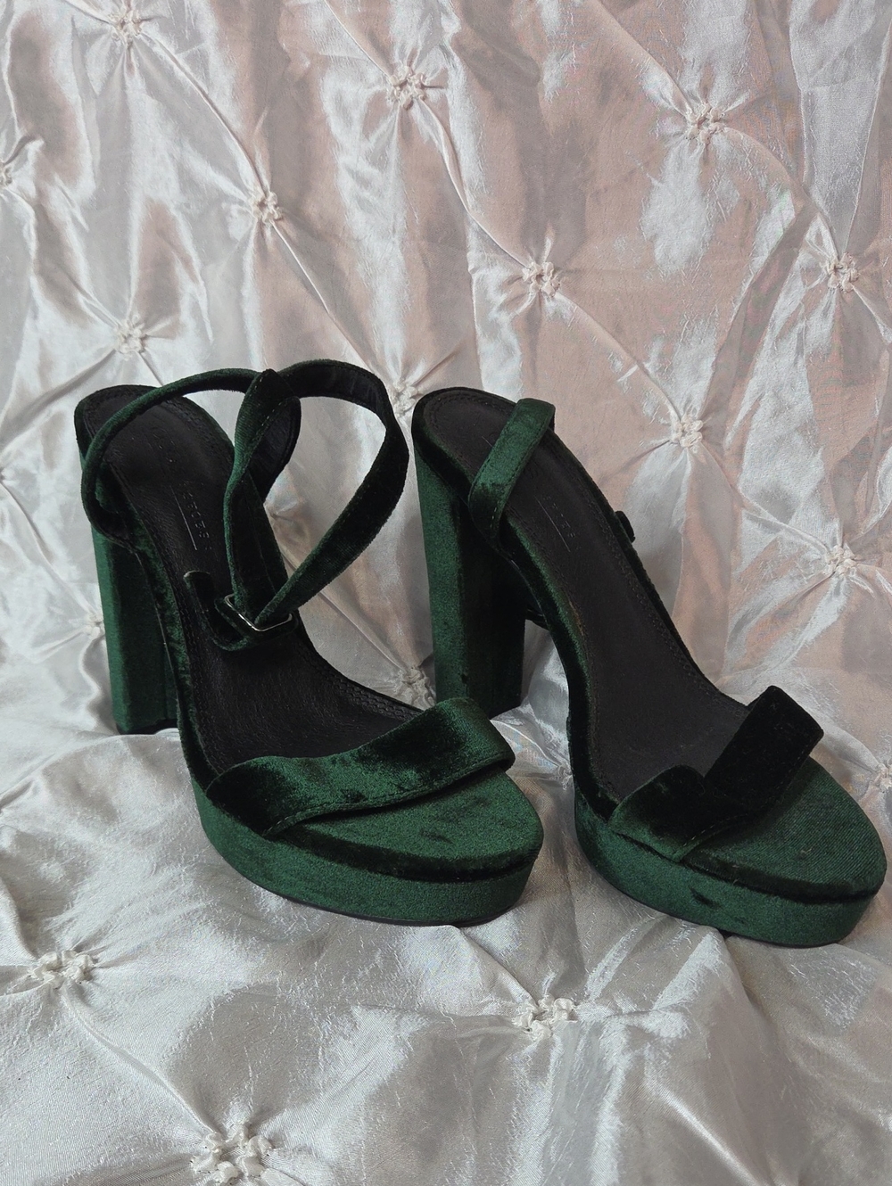 ASOS Deep Green Velvet Platform Sandal Heels
